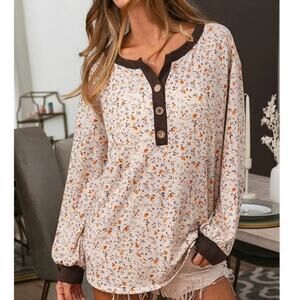 BiBi Floral Fiona Button Detail Long Sleeve Top